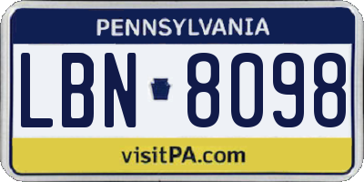 PA license plate LBN8098