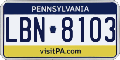 PA license plate LBN8103