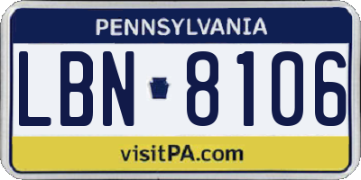 PA license plate LBN8106