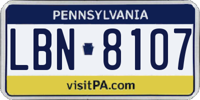 PA license plate LBN8107
