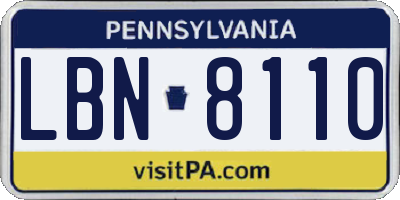 PA license plate LBN8110