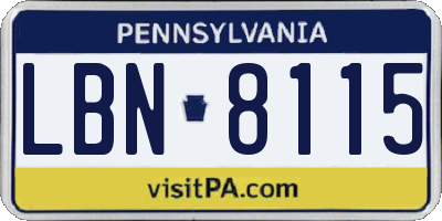 PA license plate LBN8115