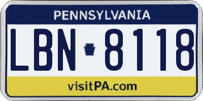 PA license plate LBN8118