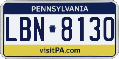 PA license plate LBN8130