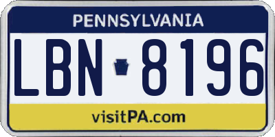 PA license plate LBN8196