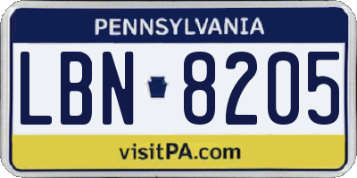 PA license plate LBN8205