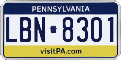 PA license plate LBN8301