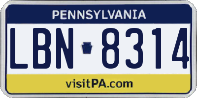 PA license plate LBN8314