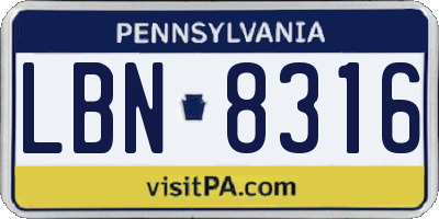 PA license plate LBN8316