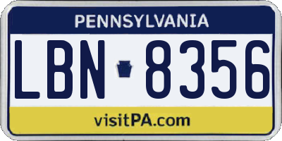 PA license plate LBN8356