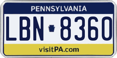 PA license plate LBN8360