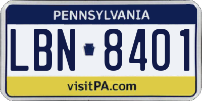 PA license plate LBN8401
