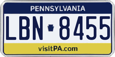 PA license plate LBN8455