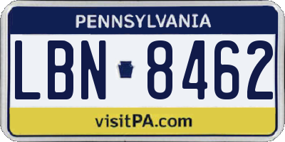 PA license plate LBN8462