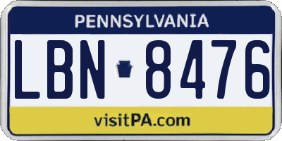 PA license plate LBN8476