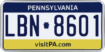 PA license plate LBN8601