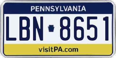 PA license plate LBN8651