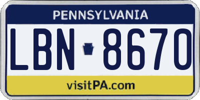 PA license plate LBN8670