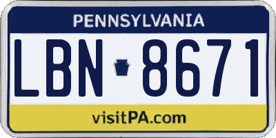 PA license plate LBN8671