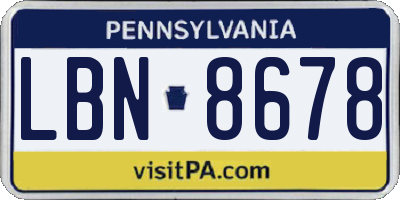 PA license plate LBN8678
