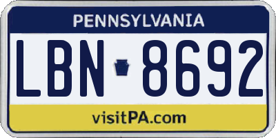PA license plate LBN8692