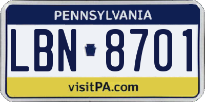 PA license plate LBN8701
