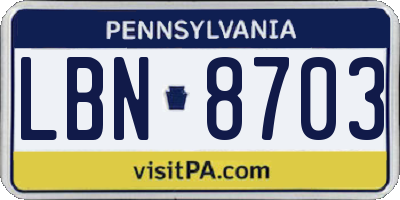 PA license plate LBN8703