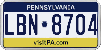 PA license plate LBN8704