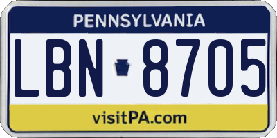 PA license plate LBN8705