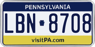 PA license plate LBN8708