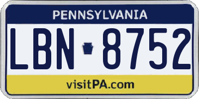 PA license plate LBN8752