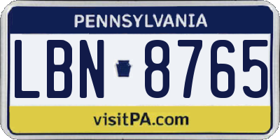 PA license plate LBN8765