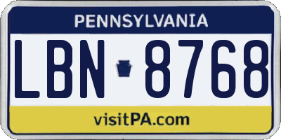 PA license plate LBN8768