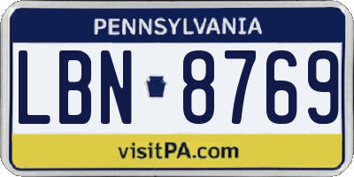 PA license plate LBN8769