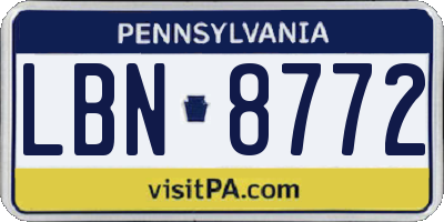 PA license plate LBN8772