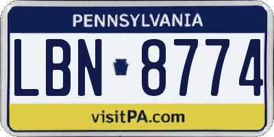 PA license plate LBN8774