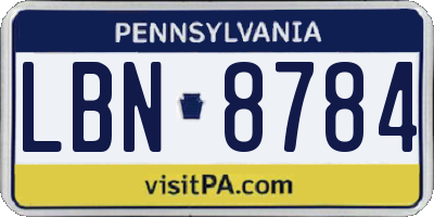 PA license plate LBN8784