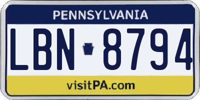 PA license plate LBN8794