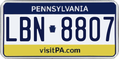 PA license plate LBN8807