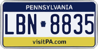 PA license plate LBN8835