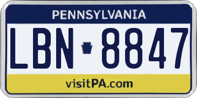 PA license plate LBN8847