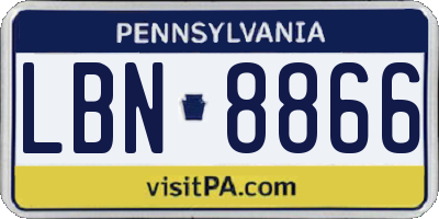 PA license plate LBN8866