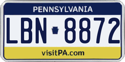 PA license plate LBN8872