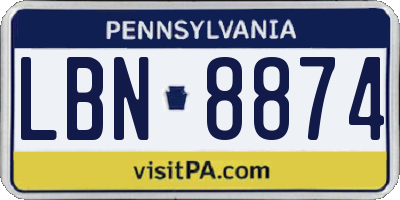 PA license plate LBN8874