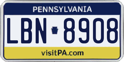 PA license plate LBN8908