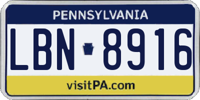 PA license plate LBN8916