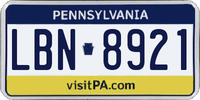 PA license plate LBN8921