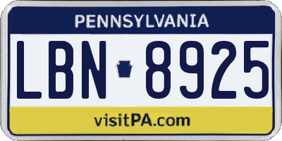 PA license plate LBN8925