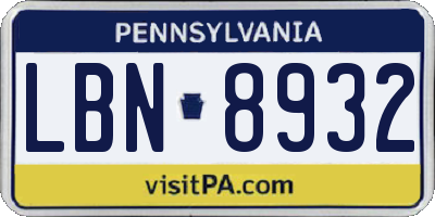 PA license plate LBN8932