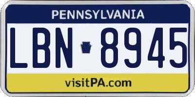 PA license plate LBN8945